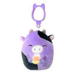 JAZWARES Squishmallow 3.5 Inch Alexie The Cow With Candy Corn Halloween Plush Clip