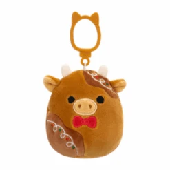 JAZWARES Squishmallow 3.5 Inch Jericho The Gingerbread Cow Christmas Plush Clip