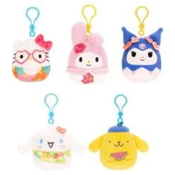 JAZWARES Squishmallow 3.5 Inch Clip Sanrio Tropical Set Of 5 - Hello Kitty, My Melody, Kuromi, Cinnamoroll, Pompompurin